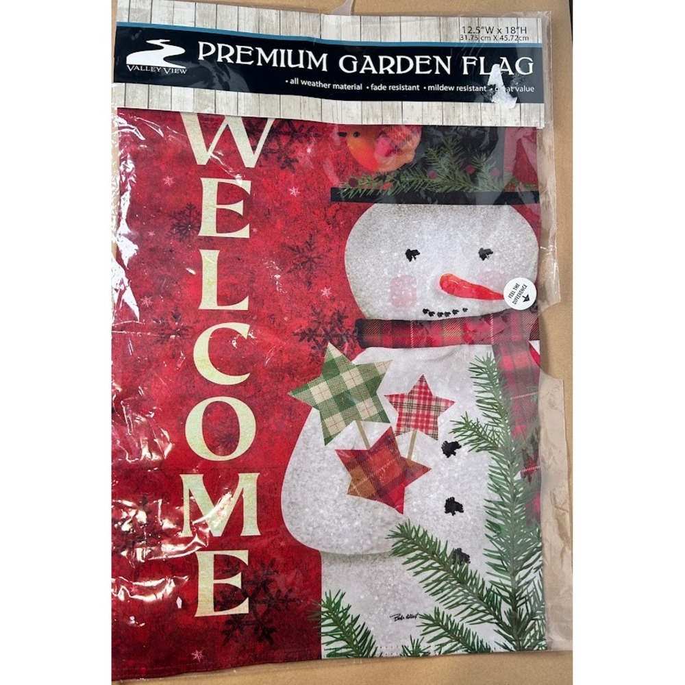 Valley View Premium Garden Flag Welcome Snowman Winter Holiday 12.5x18 Primitive
